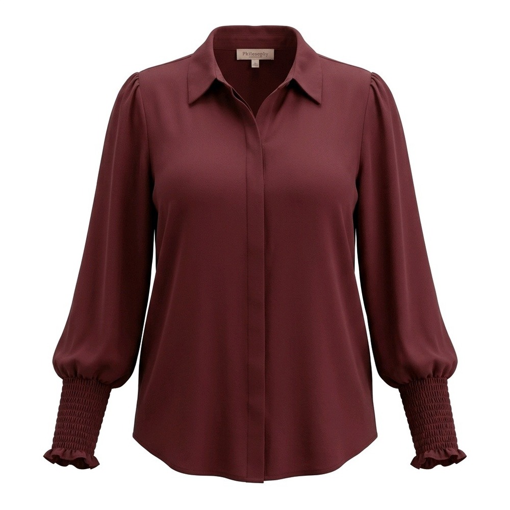 Philosophy Republic Clothing Burgundy Smocked Cuff Puff Sleeve Blouse Large
